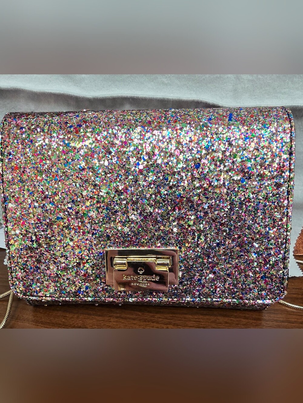 Kate Spade Moonlit Soiree Multicolor Glitter Crossbody Bag Gold Clasp